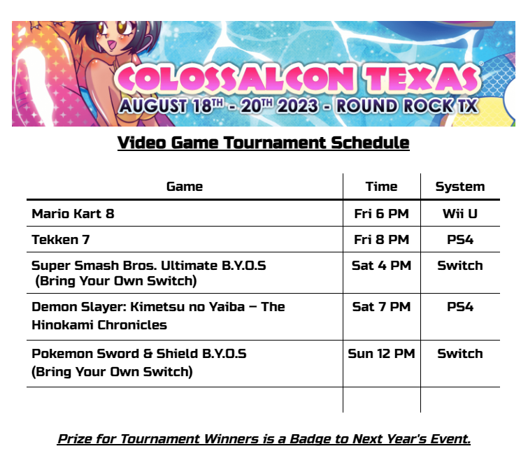 Schedules Colossalcon Texas